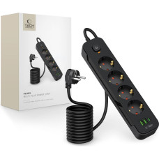 TECH-PROTECT PCL4X3 ELEKTRĪBAS LIGZDA GARA 2 USB & 1 C TIPA & 4 KONTAKTLIGZDAS 200CM MELNS