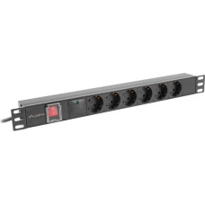 PDU rack power strip 19 inch 1U 16A 6x230V schuko 2m black