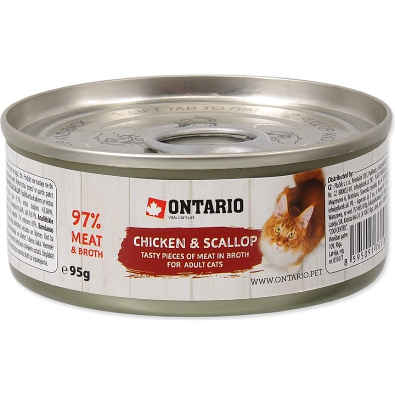 Ontario Konservi kaķiem – Ontario Chicken Pieces+Scallop 95g