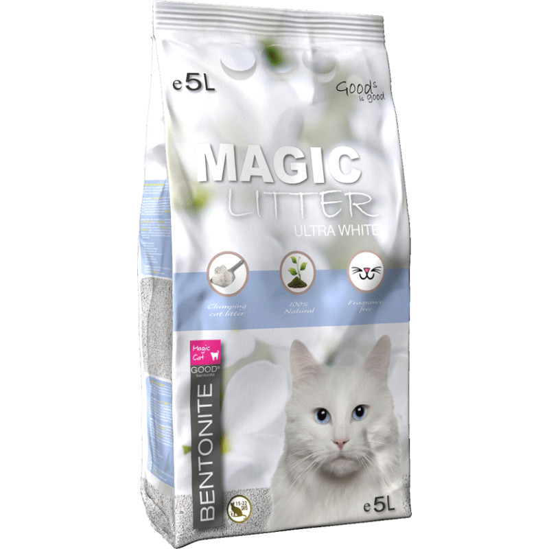 Placek Smiltis kaķu tualetēm - Magic Litter Bentonite Ultra White, 5 l