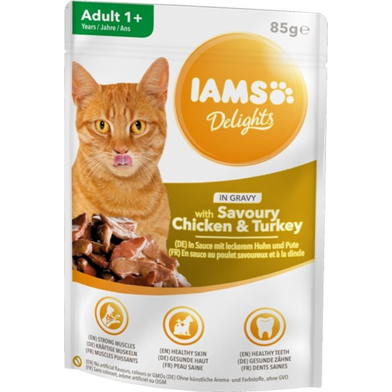 Iams Konservēta barība kaķiem : IAMS CAT DELIGHT CHICKEN TURKEY GRAVY 85g.