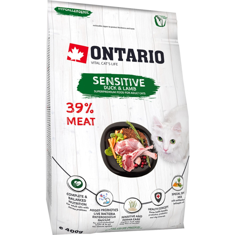 Ontario Sausā barība kaķiem - Ontario Cat Sensitive Derma, 400 gr