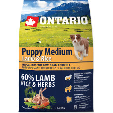 Ontario Sausā barība kucēniem - Ontario Dog Puppy Medium Lamb and Rice, 2.25kg