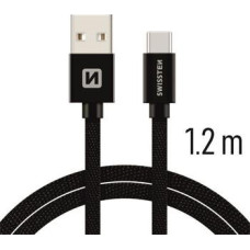 Swissten Textile Universāls Quick Charge 3.1 USB-C Datu un Uzlādes Kabelis 1.2m Melns