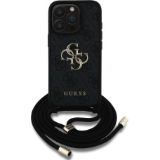 Guess PU 4G Metal Logo Crossbody Strap Case for iPhone 15 Pro Black