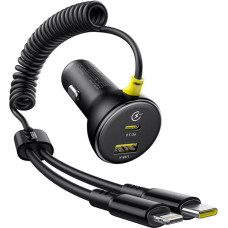 Baseus Circular Plastic Car Charger (C+C) + (C&L) Cable 60W Cosmic Black