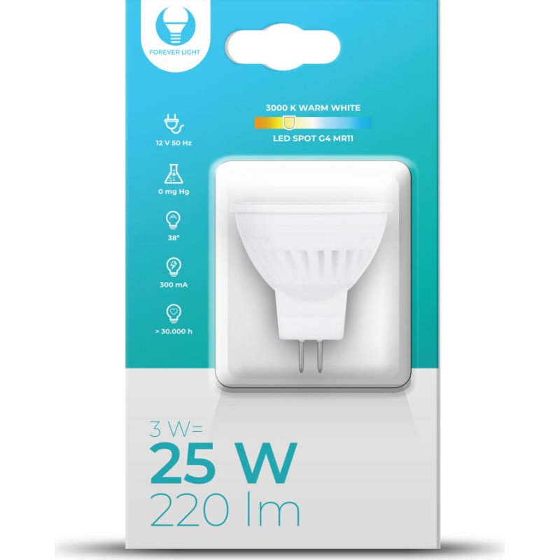 Forever Light LED Bulb G4 MR11 3W 12V 3000K Forever Light