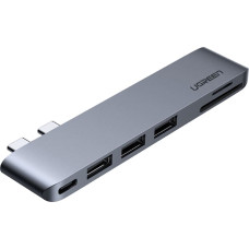 Ugreen HUB adapteris MacBook Pro / Air 2x USB-C līdz 3x USB 3.0 / TF / SD / USB-C — pelēks