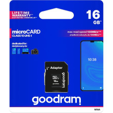 Goodram Mikrokarte 16GB micro SD HC/XC UHS-I atmiņas kartes SD adapteris lasāms līdz 100mb/s