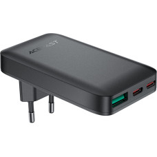 Acefast 65 W GaN 2 USB-C USB-A īpaši plāns plakanās sienas lādētājs — melns