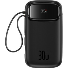 Baseus Powerbank QPow 2 20000mAh 30W ar 2 iebūvētiem USB-C kabeļiem - melns