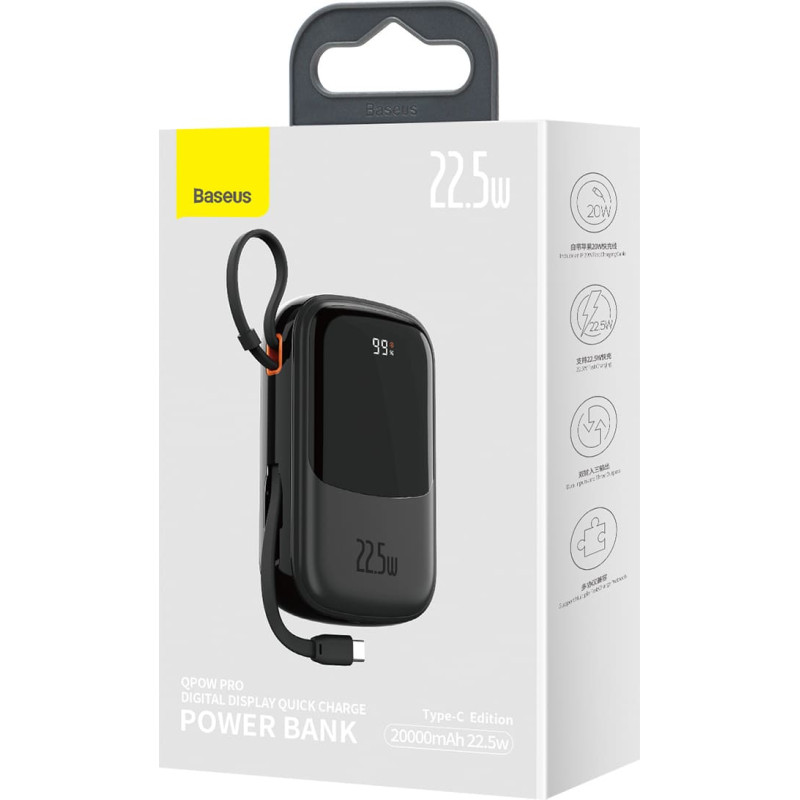 Powerbank Baseus Qpow PRO with cable, 20000mAh, 22.5W (Black)
