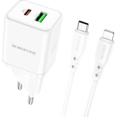 Borofone Wall charger BN7 - USB + Type C - QC 3.0 PD 20W with Type C to Lightning cable white