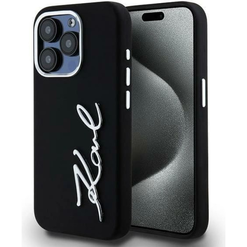 Case Karl Lagerfeld Silicone Metal       Script Logo for iPhone 15 Pro Max black