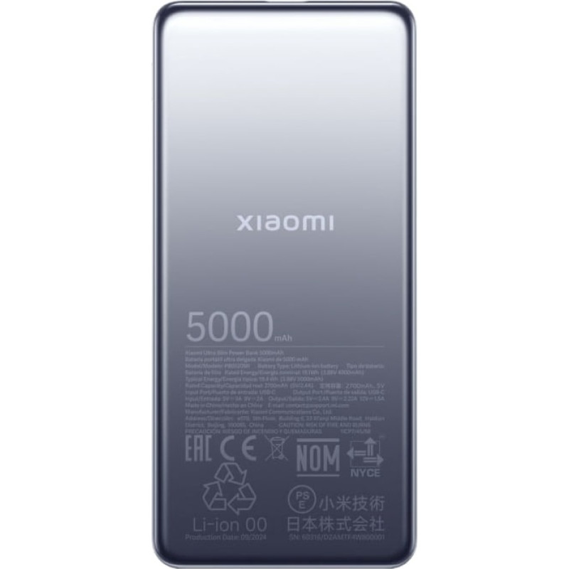 Xiaomi Power Bank Ultra Slim 20W Fast Charge Ārējās uzlādes Baterija 5000 mAh