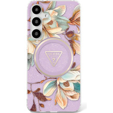Etui Guess Glitter Flowers Triangle       Buttons MagSafe do Samsung Galaxy S25 Ultra fioletowy