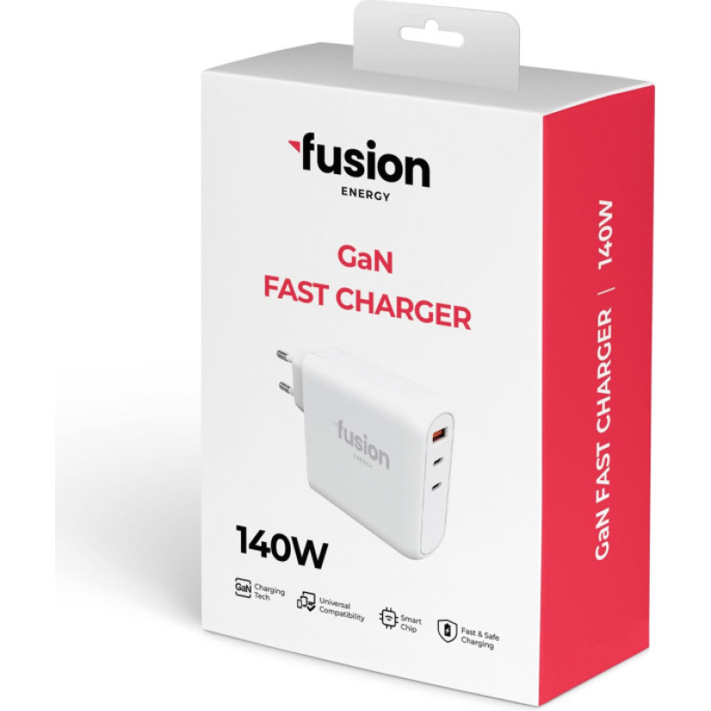 Fusion Energy lādētājs 2 x USB-C | USB-A | 140W | 3A balts (saderīgs ar Macbook | Dell | HP | ASUS)