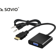 Savio HDMI adapteris - D-Sub (VGA) + Jack 3,5 mm VGA | HDMI, 3,5 mm stereo savienojums x2, 0,2 m, melns