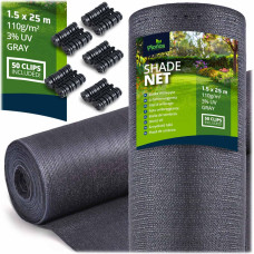 Plonos Ēnu tīkls 1,5x25m 110g/m2 + 50 skavas pelēks