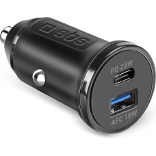 SBS Automašīnas lādētājs ar barošanas avotu USB-A, USB-C, 25W, melns