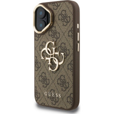Guess PU 4G Metal Logo Stand Camera Frame Case for iPhone 16 Brown