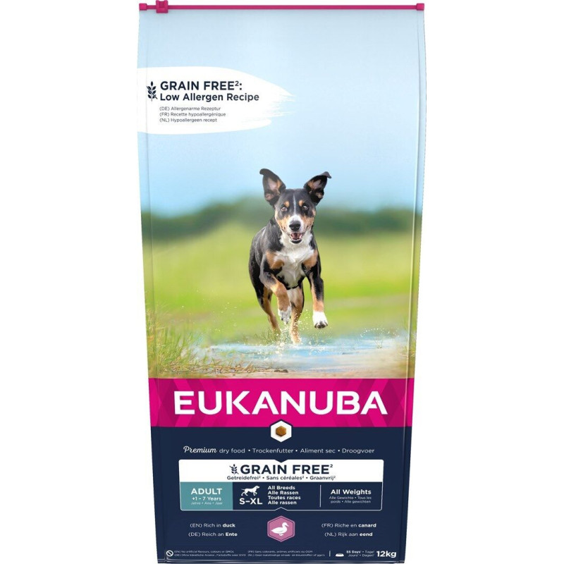 Eukanuba Sausa barība suņiem - Eukanuba Adult All Breed Duck Grain Free, 12 kg
