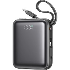 Joyroom Powerbank 10000mAh 22.5W ar iebūvētu USB-C Lightning kabeli - melns