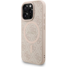 Guess PU Leather 4G Colored Ring Strap MagSafe Case for iPhone 16 Pro Pink
