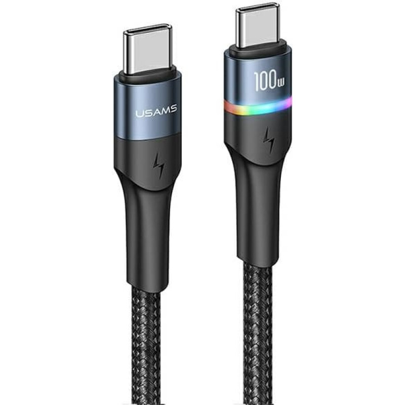 USAMS Kabel pleciony U76 USB-C na USB-C 100W PD Fast Charging 1.2m czarny|black SJ537USB01(US-SJ537)