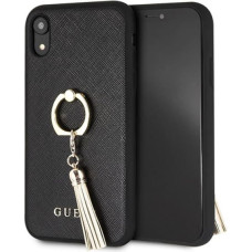 Guess iPhone XR GUHCI61RSSABK black hard case Saffiano with ring stand