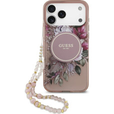 Guess IML Flowers Strap MagSafe Case for iPhone 17 Pro Max Pink