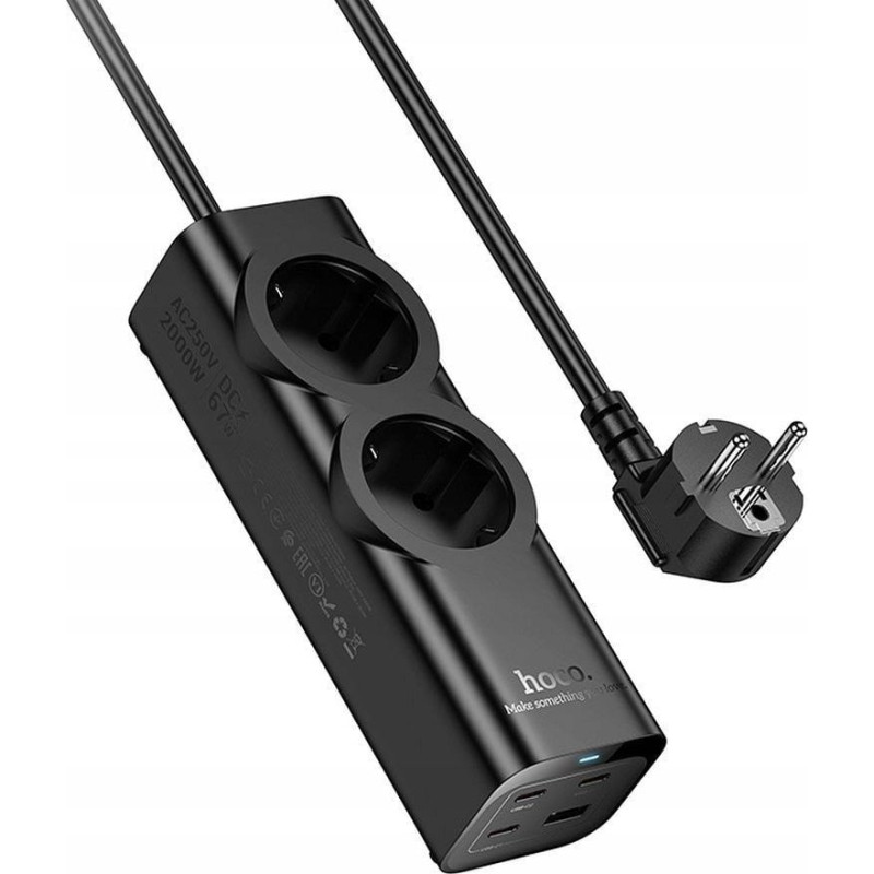 HOCO power strip 2 sockets + USB A + 3 x Type C PD QC3.0 3A 67W NS10 2 m black
