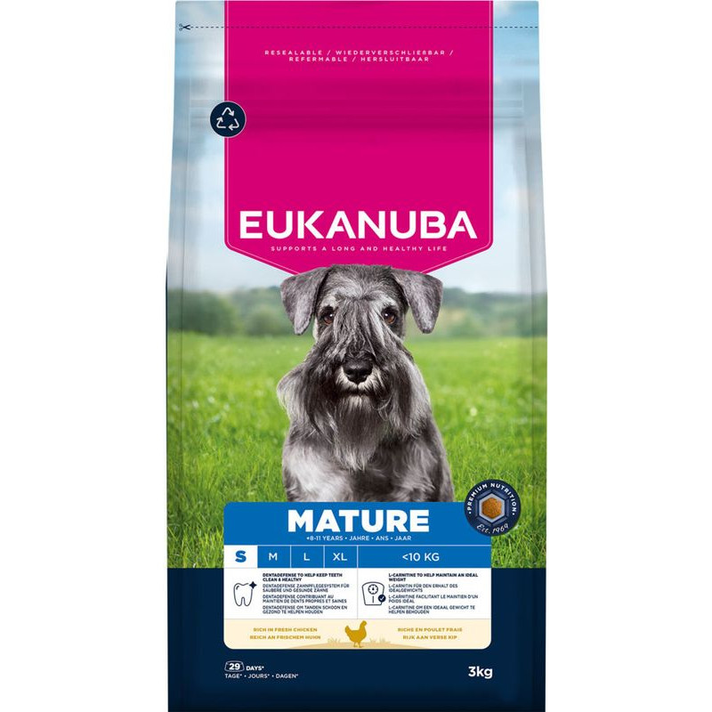 Eukanuba Sausa barība suņiem - Eukanuba Mature and Senior, Small|Medium, Chicken, 3 kg