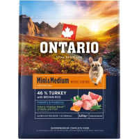 Ontario Barība suņiem – Ontario Mini and Medium, Weight Control, Turkey and Brown Rice, 2,25 kg