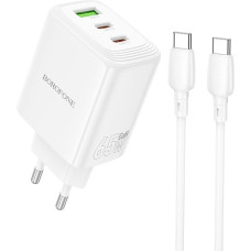 Borofone Wall charger BN32 Cargador GaN - USB + 2xType C - QC 3.0 PD 65W with Type C to Type C white