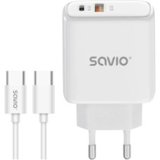 Lādētājs SAVIO Wall Charger 20 W 1× USB-A, 1× USB-C with USB-C 1m cable