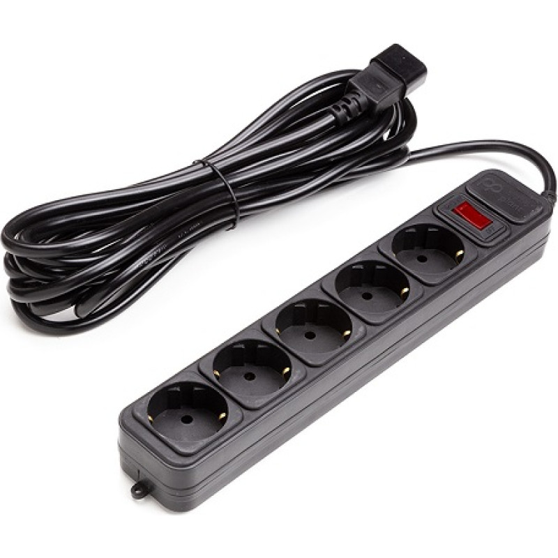 EXD UPS pagarinātājs 5 m, 5 rozetes, ar slēdzi, melns