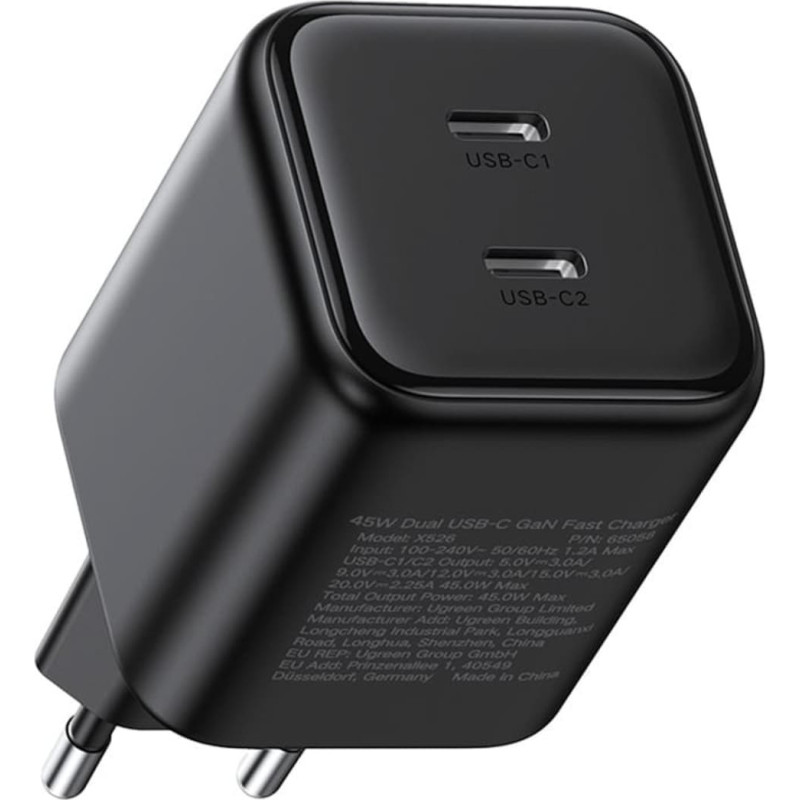 Ugreen USB-C GaN 45W sienas lādētājs - melns