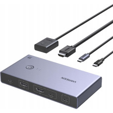 Ugreen 2 datoru un 1 monitora KVM slēdzis USB-C HDMI 4K 60Hz - pelēks