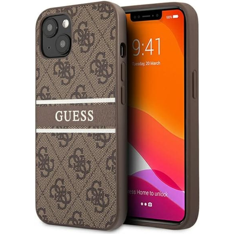 GUHCP13M4GDBR Guess PU 4G Printed Stripe Case for iPhone 13 Brown