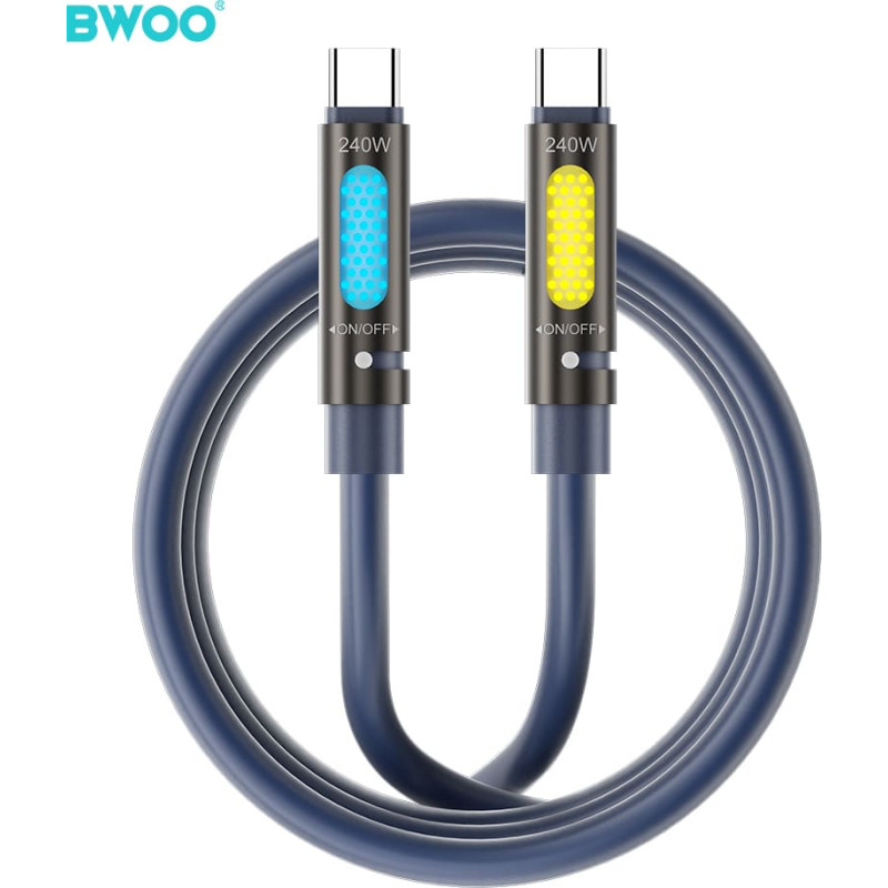 BWOO 240W Type C to Type C Data scented Cable With RGB Lighting Black X325C-C