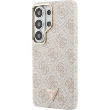 Guess PU Leather 4G Strass Triangle Logo Gold Frame Magnetic Case for Samsung Galaxy S26 Ultra Pink