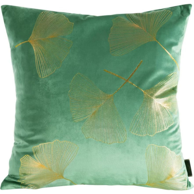 Dekoratīvā spilvendrāna 45x45 Ginko 1 piparmētras zelta velūra ginkgo lapas