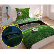 Gultas veļa spīd tumsā 140x200 3364 Bumbiņu bumba futbola laukums futbola zaļa jauniešu kokvilna