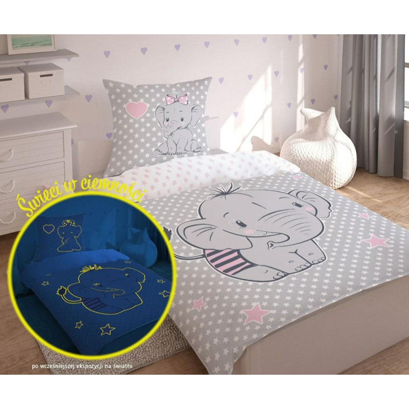 Tumsā mirdzoša gultasveļa 160x200 Zilonis 3448 A zvaigznes pelēks balts rozā jaunība 0594