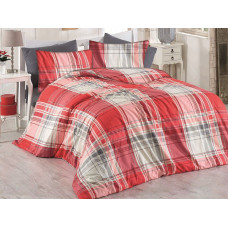 Kokvilnas gultas veļa 200x220 Alexia Red sarkans krēmkrāsas čeks Cottonlove Exclusive