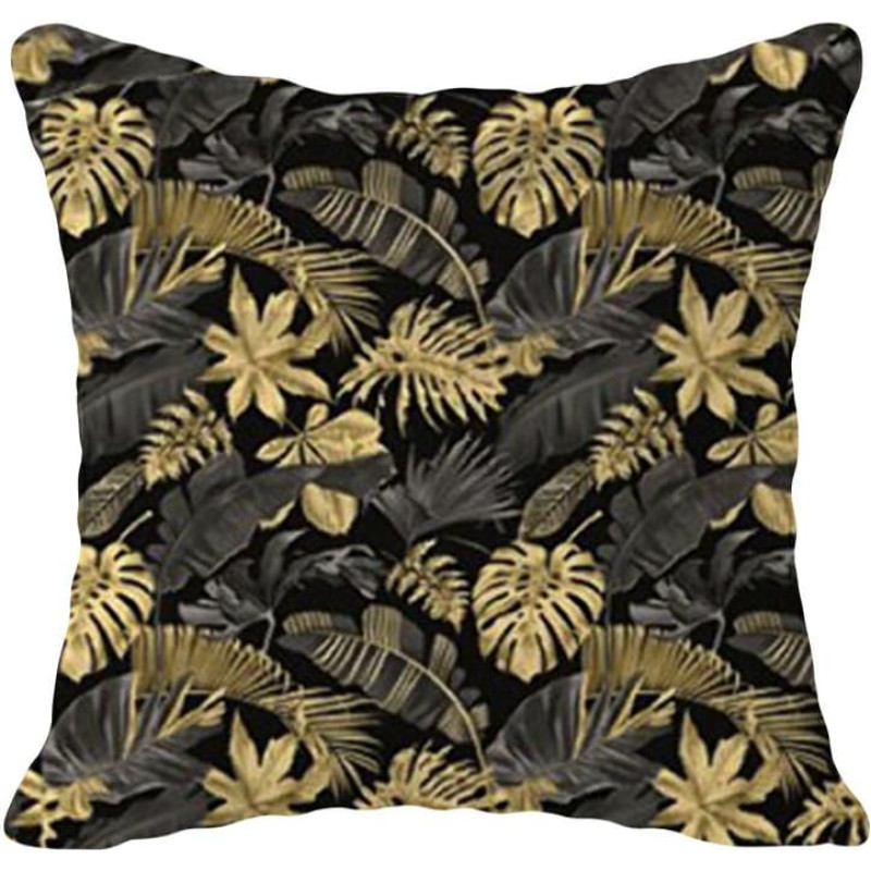 Kokvilnas spilvendrāna 70x80 1892E melnā zelta monstera palmu lapas