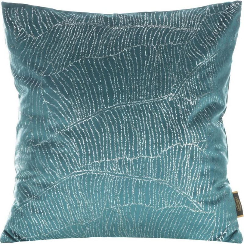 Dekoratīvā spilvendrāna 45x45 Blink 13J tumši tirkīza ar sudraba banānu lapu velūra motīvu