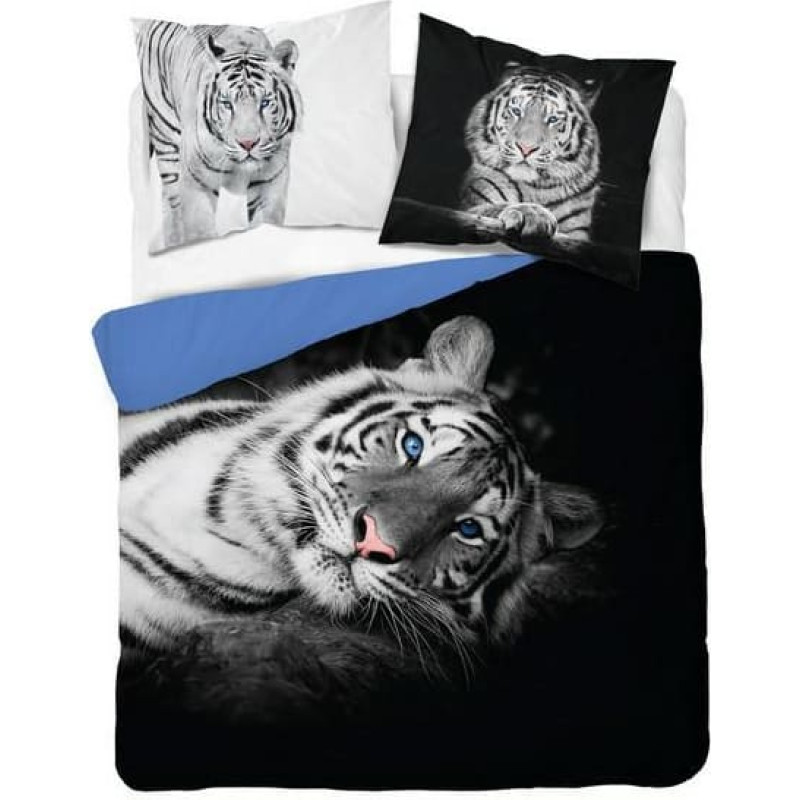 Kokvilnas gultasveļa 220x200 3814 A Tiger melns zils balts jaunības Tigers tīģeris Holland Natura 2