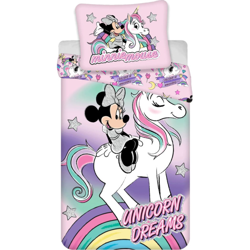 Kokvilnas gultas veļa 140x200 Mini Unicorn Mouse 9718 Minnie Mouse rozā vienradzis bērnu spilvendrāna 70x90